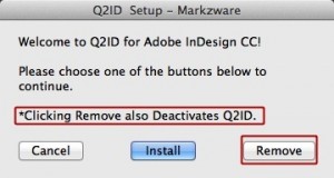 Markzware Q2ID for InDesign CC Mac Deactivation - Click Remove
