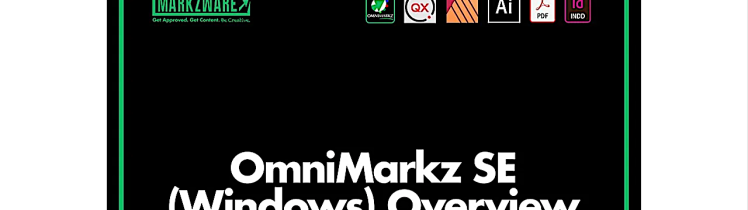 OmniMarkz SE for Windows - DTP file converter for PDF, INDD, QXP & AI video thumbnail YouTube: Markzware Logo in Green, Logos for OmniMarkz, QuarkXPress, Affinity Publisher, Illustrator, Acrobat, & InDesign, "OmniMarkz SE (Windows) Overview" in White on Black Background with Green Inline Frame.