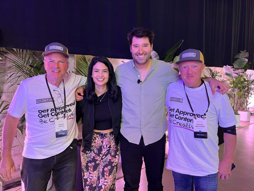 Melanie Perkins & Cliff Obrecht von Canva Willkommen David Dilling von Markzware BV & Patrick Marchese von Markzware, Inc., zu Canva verlängern_