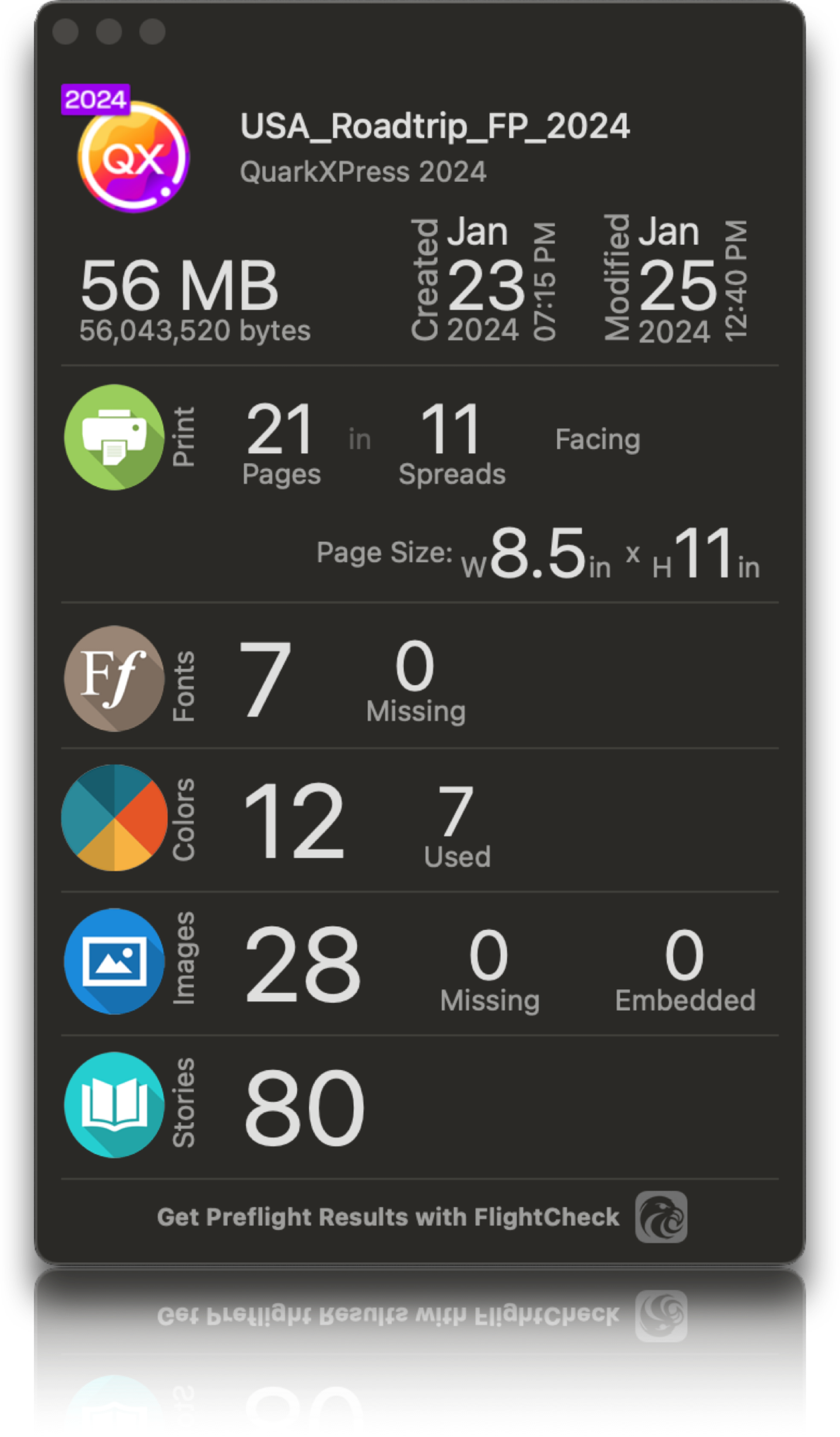 QXPMarkz 2024 Dokumenteninventar Dateiinventaransicht (Dunkelmodus) Benutzeroberfläche (UI)