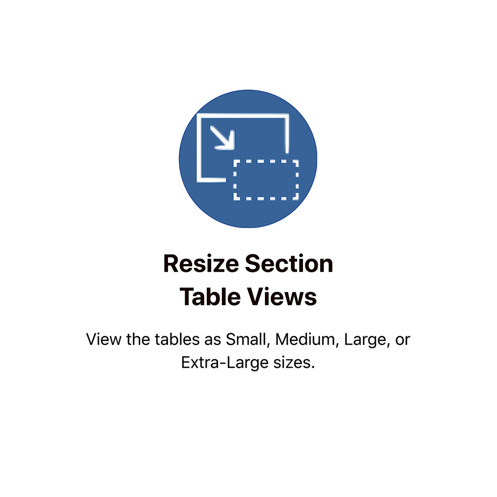 FlightCheck Inventory Section Features: Resize Section Table Views
