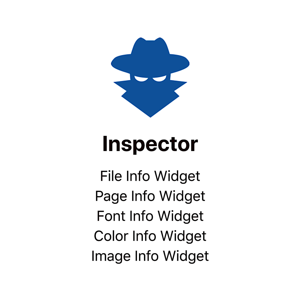 FlightCheck Inventory Views & Reports: Inspector. File Info Widget. Page Info Widget. Font Info Widget. Color Info Widget. Image Info Widget.