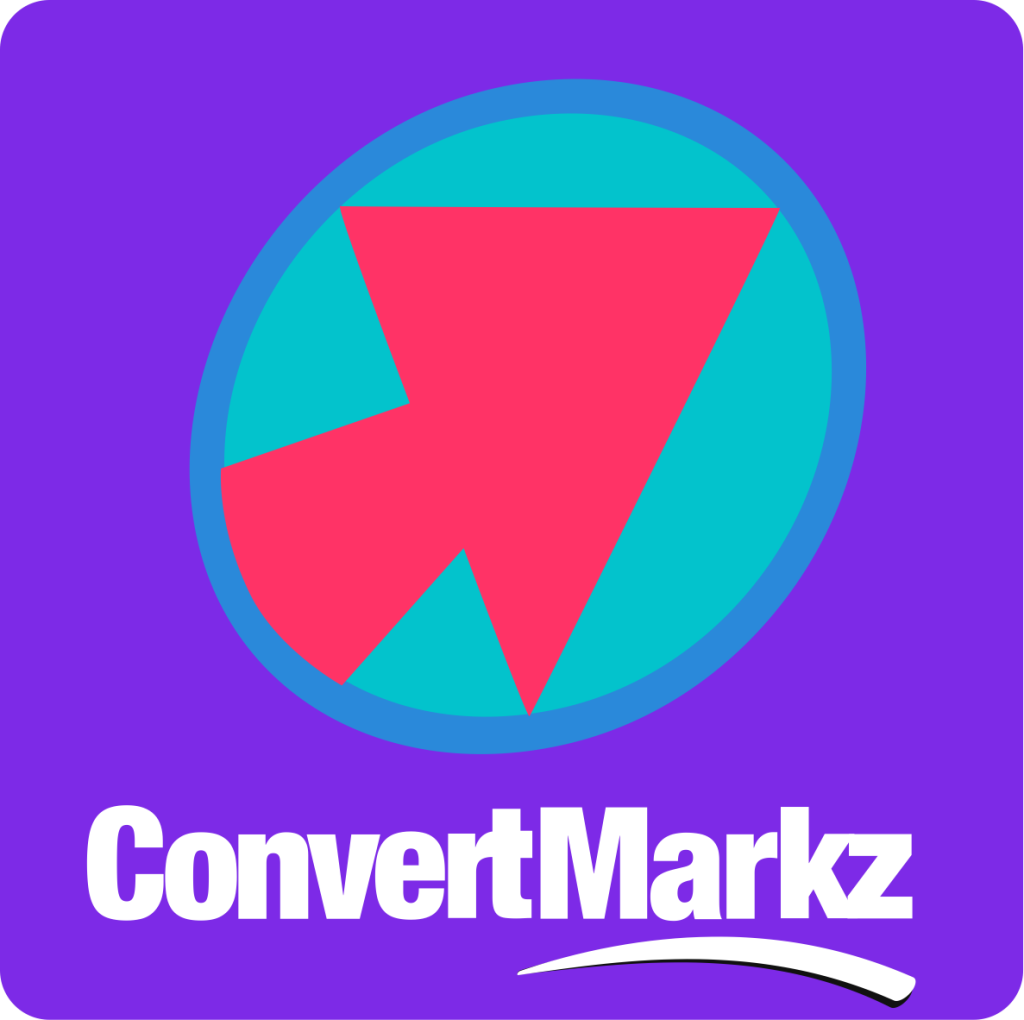 Logo ConvertMarkz : Icône du logo sur le nom blanc dans un carré