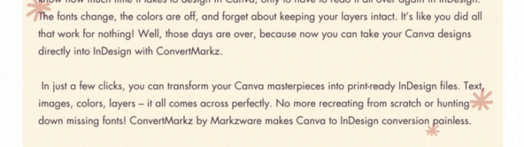 Canva Export Options App ConvertMarkz: Markzware Newsletter March 2024. "Happy Spring from" in Yellow Text. Markzware Logo in White. Spring Flowers in Purple, Red, & Green. Markzware Newsletter with Purple Headings & Black Text on Beige Blocks on White.