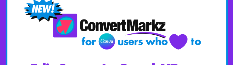 How To Edit Canva Designs in QuarkXPress, Adobe InDesign, Affinity Publisher, & More: ConvertMarkz, 780x439 video thumbnail. Markzware Logo. "New" in Black Text on Yellow Burst with Shadow. ConvertMarkz Logo. ConvertMarkz in Black Text. "for" in Turquoise Text. Canva Logo. "users who" in Turquoise Text. Purple Heart. "Edit Canva In QuarkXPress” in Purple Text.