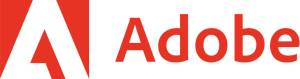 Adobe Logotype 4072x1068: Adobe's "A" Logo and "Adobe" in Red Text on White Background.