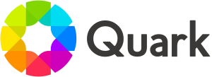 Quark Logo Company Logo (Corporate Brand, Transparent, 2427x881: Quark's Rainbow Icon with "Quark" in Black Text.