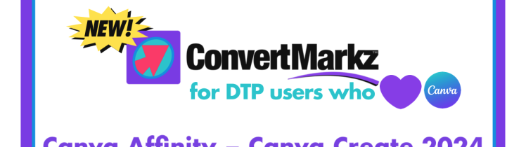 Canva Affinity - Canva Create 2024 with Markzware, 1280x720 (video thumbnail): Markzware "Get Approved. Get Content. Be Creative." Logo. InDesign, QuarkXPress, & Affinity Publisher Icons. "New" in Black Text on Yellow Burst. ConvertMarkz Logo. "for DTP users who" in Teal Text. Purple Heart. Canva Logo. "Canva Affinity - Canva Create 2024 with Markzware" in Purple Text on White Background with Inline Blue Frame & Purple Frame.