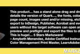 Export QuarkXPress to InDesign, Publisher, Acrobat & Illustrator Without Target Software: QXPMarkz Review by Adobe Certified Instructor, Amybeth Menendez. “This product… has a stand alone drag and drop UI… details the version of Quark it was created in, the fonts, colors, page sizes, page count, images used an/or missing, etc!… Now you can export to InDesign, Publisher, Acrobat and even Illustrator! … users without the target software can open and basic preview and preflight and export the files to destination! This is huge!… 5 Stars Markzware! – Amybeth Menendez, Adobe Certified Instructor + Color Management Print Master, LearnAdobe123” in White Text in Green Frame with Green Arrow, White Quotation Marks, and "MARKZWARE.COM" in White Text.