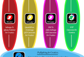 Make Waves in Your Content Production Workflow: 15% Off Apps for Desktop Publishing, Prepress & Graphic Arts! 5 surfboards 780x756. 5 Surfboards: Red Surfboard with IDMarkz Logo & "InDesign To Affinity Publisher For Creatives" in White Text. Yellow Surfboard with QXPMarkz Logo & "QuarkXPress To InDesign QXP Conversion For Creatives" in White Text. Pink Surfboard with PDFMarkz Logo & "PDF to Adobe InDesign PDF Conversion For Creatives" in White Text. Green Surfboard with OmniMarkz Logo & "DTP Conversion For Creatives" in White Text. Blue Surfboard with FlightCheck Logo & "Preflighting for Creatives. Get Complete quality control. Inspect and analyze colors, fonts, images & more, in both PDF and several desktop publishing document types." in Black Text.