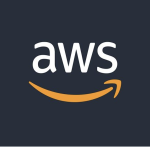 Amazon Web Services logotype, 2300x2300: "aws" in White Text over Orange, Curved, Right Arrow on Light Black Background.