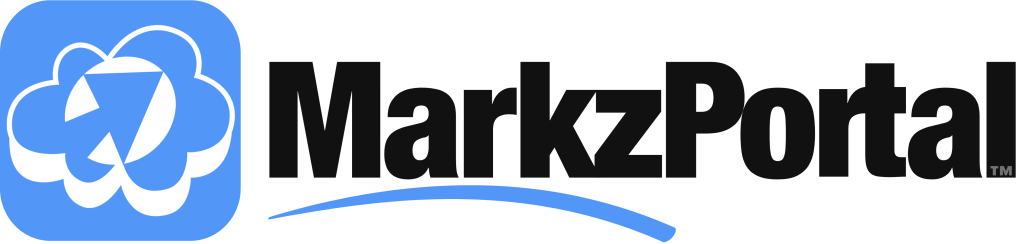 MarkzPortal TM-Untermenübanner schwarz auf weiß mit blauem Swoosh