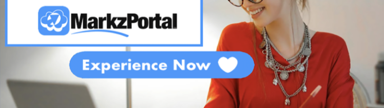 MarkzPortal Quick Start: Canva PDF & DTP File Converter Overview, 780x1176: For Creative Users Who Love Canva & DTP. Experience Now. (780x780). “Welcome to Markzware MarkzPortal” in White. "For Creative Users Who Love Canva & DTP” in Black. MarkzPortal Submenu Logotype. “Experience Now" in White & White Heart on Blue Button. Female in Red Blouse Views Laptop. All on Blue Rectangle Background (Portrait Mode). 5 Article Titles with “1. How to Quick Start MarkzPortal: Overview” Highlighted in White. All on Blue Rectangle (Portrait Orientation).