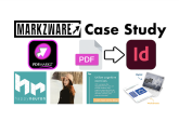 PDF to InDesign Workflow 75% Faster: PDFMarkz at HappyNeuron Pro (Markzware Case Study), 1200x628. Markzware Logo. "Case Study" in Black. PDFMarkz Logo. PDF File, White Right Arrow, InDesign Logo. HappyNeuronPro Logo. Christine Campbell Profile Photo. HappyNeuron Pro Ad. Printed Worksheets with Digital Worksheets on Laptop Screen. All on White Rectangle.