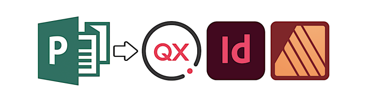 Convert Microsoft Publisher to IDML Online & Offline: MarkzPortal & OmniMarkz Now Convert MS PUB Files, 1200x628. Microsoft Publisher Logo. Right Arrow with Black Outline. QuarkXPress, Adobe InDesign, & Affinity Publisher Logos.