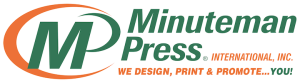Minuteman Press International, Inc. logo (MP. We Design, Print & Promote... YOU!), 780x215: "MP" in Green in Orange Crescent. "Minuteman Press (R)" in Green. "INTERNATIONAL, INC. WE DESIGN, PRINT & PROMOTE..." in Orange. "YOU!" in Green. All on White Background.