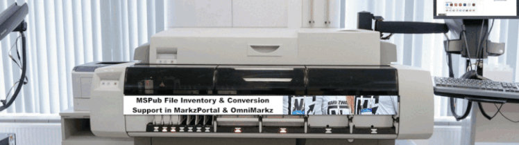 PRINTING United Expo 2024 Wrap-up, GIF, 780x520: Next to Monitor with MarkzPortal Home Page Onscreen, Printer Prints Out Poster with PRINTING United Expo Wrap-Up Message.