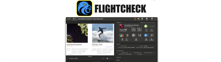 Ensure Print-Ready, Production-Ready Documents. FlightCheck to Preview, Inventory, Preflight, Report & Package Documents (Markzware White Paper), 1200x628: Markzware Logo & "White Paper" in Black. FlightCheck eagle head Icon. "FLIGHTCHECK" in Black. FlightCheck Inspector Panel with Document Preview, Page Spreads, File Info, Document Info, Print Info, Pages Widget, Colors Widget, Fonts Widget, Image Frames Widget, and Text Frames Widget.