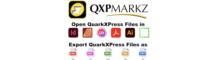 All-in-One QuarkXPress Converter: Convert QXP to Popular Formats in Seconds with QXPMarkz (Markzware White Paper), 1200x628. Markzware Logo. “White Paper” in Black. QXPMarkz Logotype. “Open QuarkXPress Files in” in Black. InDesign, Affinity Publisher, QuarkXPress, Acrobat, Illustrator, & More Logos. “Export QuarkXPress Files as” in Black. IDML, PDF, JPEG, PNG, TIFF, GIF, RXT, RTF & HTML File Icons.
