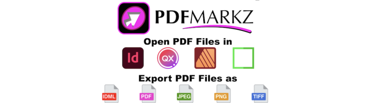 Transform PDF Files into Dynamic, Interactive Documents in Other Formats, in Seconds: PDF Converter for Graphic Designers, PDFMarkz (Markzware White Paper), 1200x628. Markzware Logo in Black. “White Paper” in Black. PDFMarkz Logotype. “Open PDF Files in” in Black. InDesign, QuarkXPress, Affinity Publisher, & More Logos. “Export PDF Files as” in Black. IDML, PDF, JPEG, PNG, TIFF, GIF, TXT, RTF, & HTML File Icons.