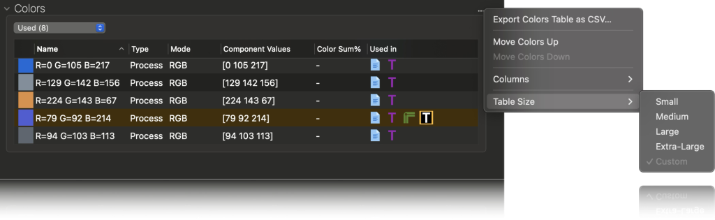 FlightCheck 2025 Colors info (dark mode) user interface (UI)