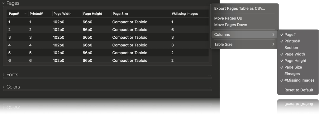 FlightCheck 2025 Pages info (dark mode) user interface (UI)