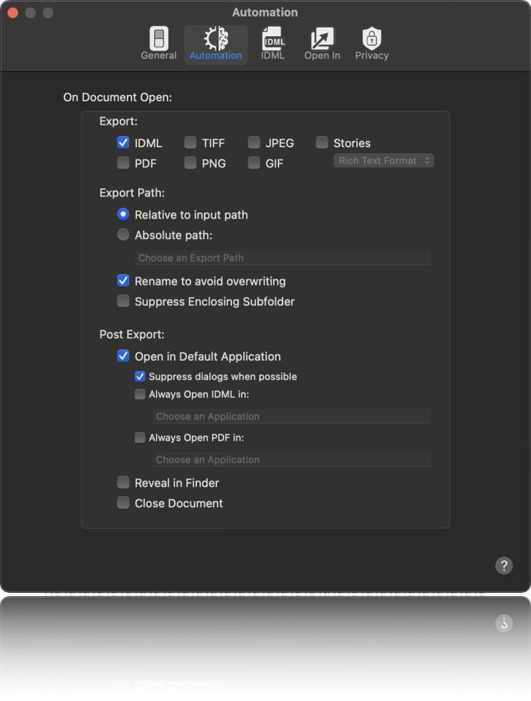 OmniMarkz 2026 automation automatically export open file in chosen app (dark mode) user interface (UI)