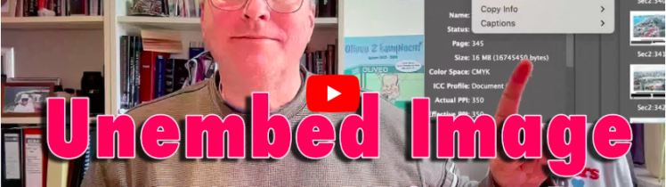 Square image with YouTube video cover image. Features the words "Unembed Image In InDesign"