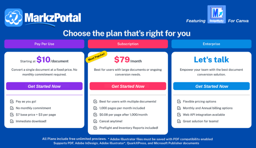 MarkzPortal pricing table