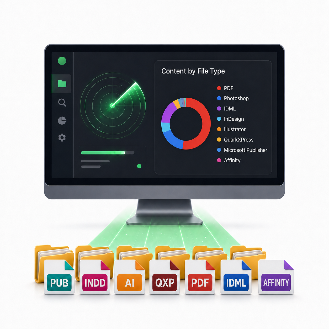 OmniMarkz Conversion Center scanning Microsoft Publisher, InDesign, Illustrator, QuarkXPress, PDF, IDML, Photoshop, and Affinity files.