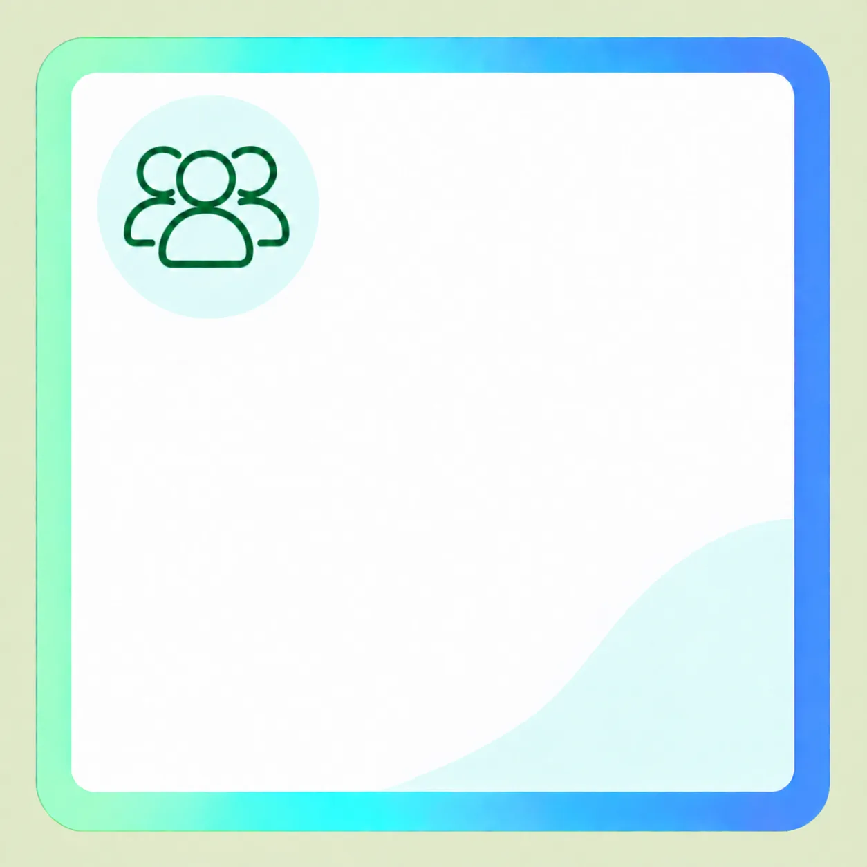 Creative and publishing teams card graphic with a people icon and blue-green gradient frame.