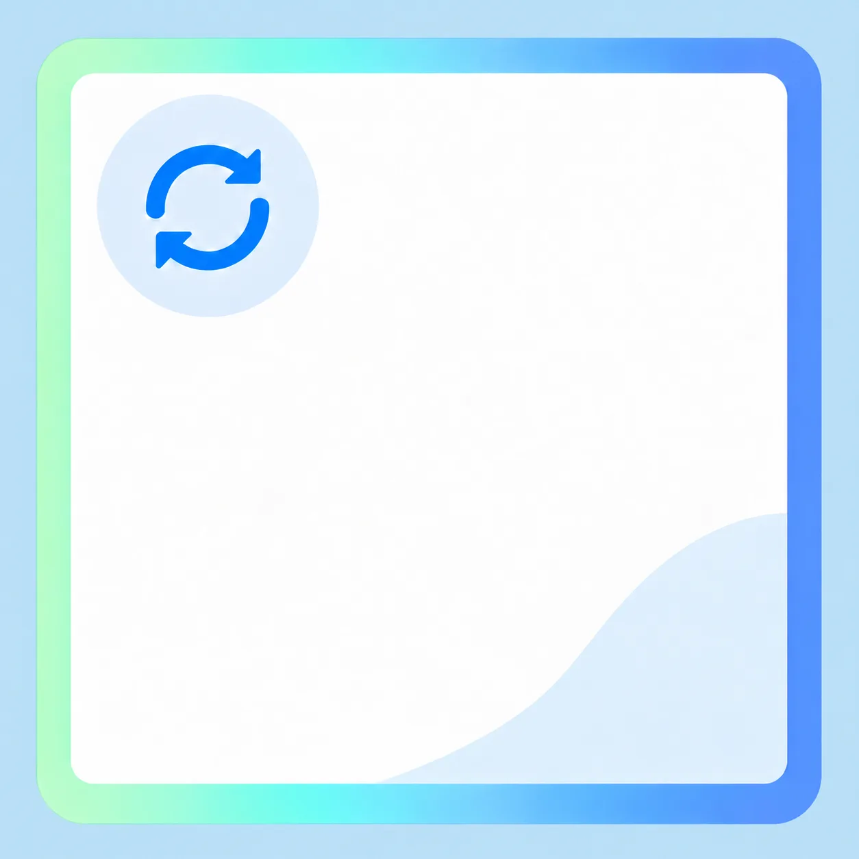 Convert and reuse card graphic with blue circular arrows icon in a blue-green gradient frame.